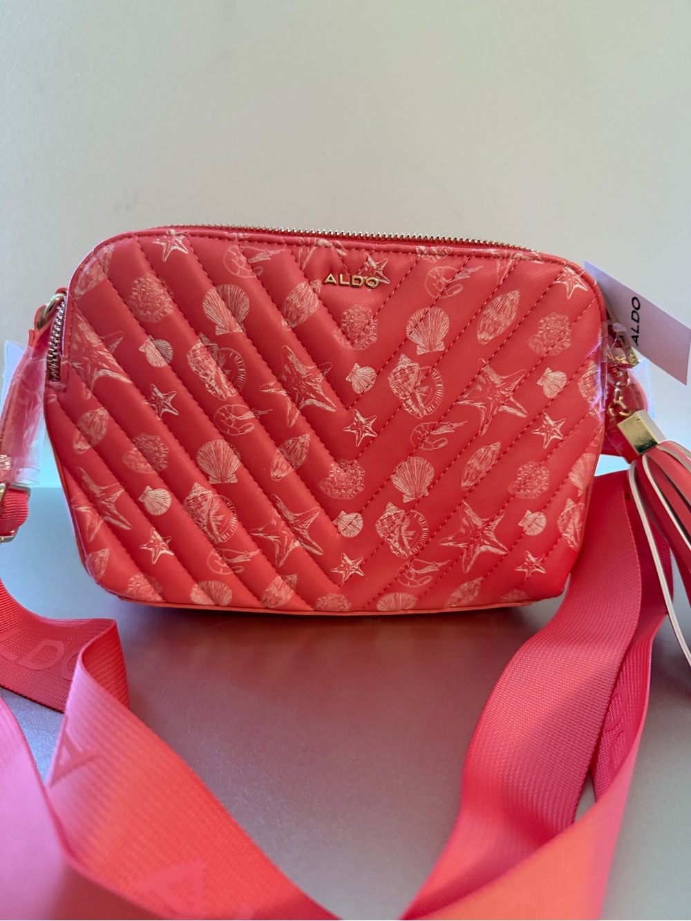 ALDO Coral Pink Quilted Shell Crossbody Bag
